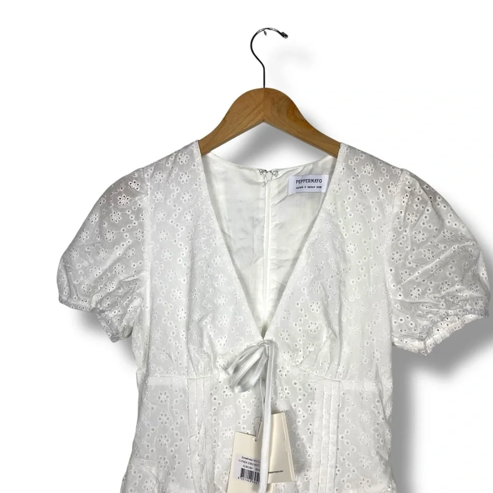 Peppermayo Sweetness Mini Dress - White Size 4 Cotton Eyelet Romantic Corset NWT - Picture 9 of 13